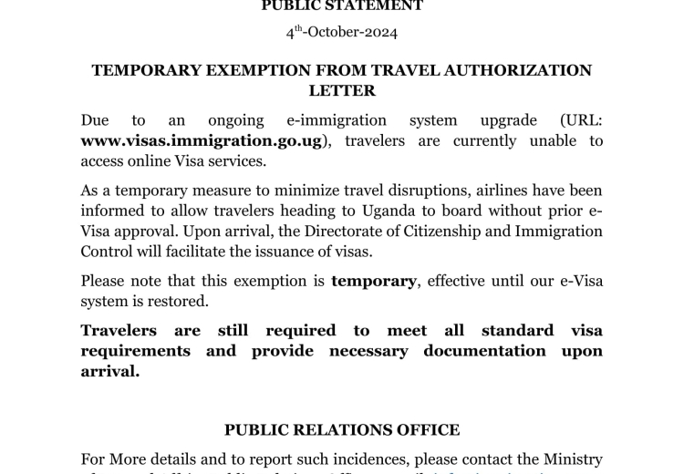 TEMPORARY EXEMPTION FROM TRAVEL AUTHORIZATION LETTER